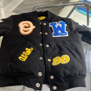 Kids off white varsity jacket in black